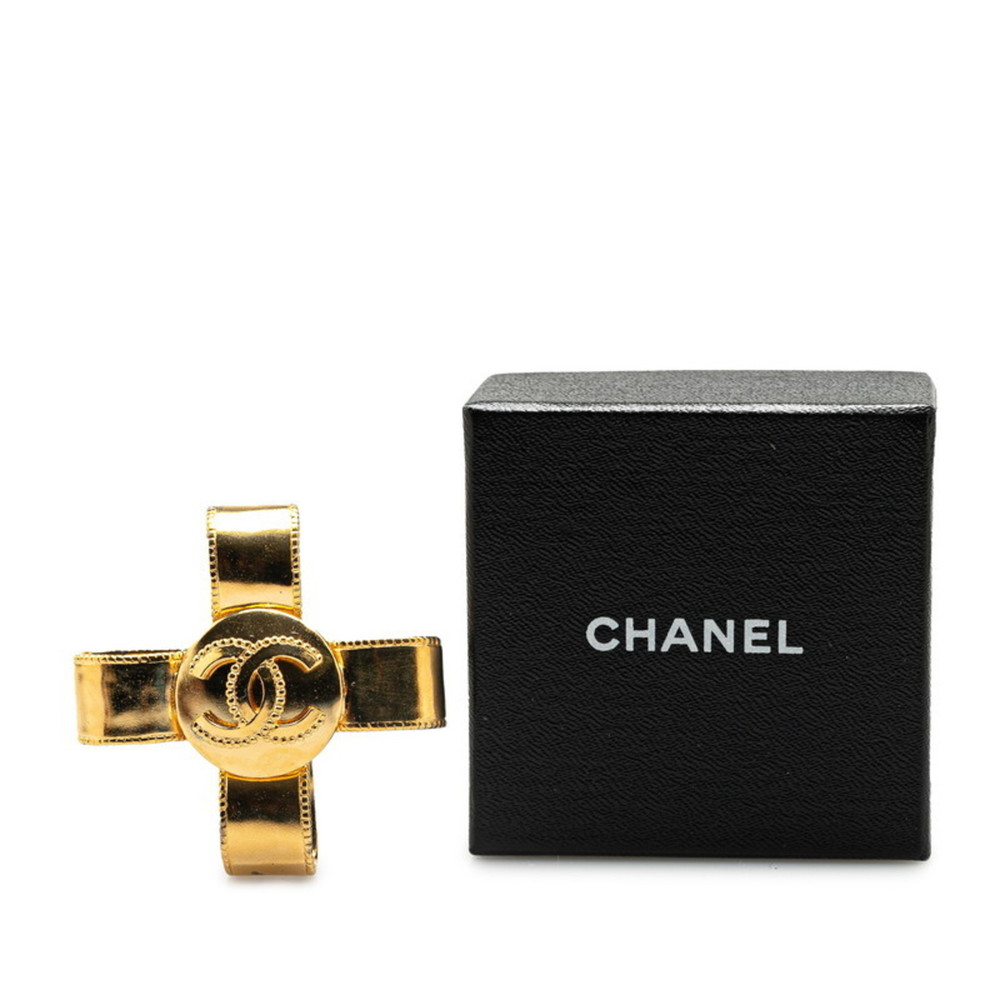 Chanel Coco Mark Ribbon Cross Motif Brooch, Gold Plated, Women's, CHANEL - Picture 4 of 4